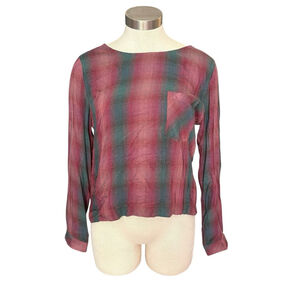 Cloth & Stone Top Lace-up Back Rayon Boho Plaid Sz. M